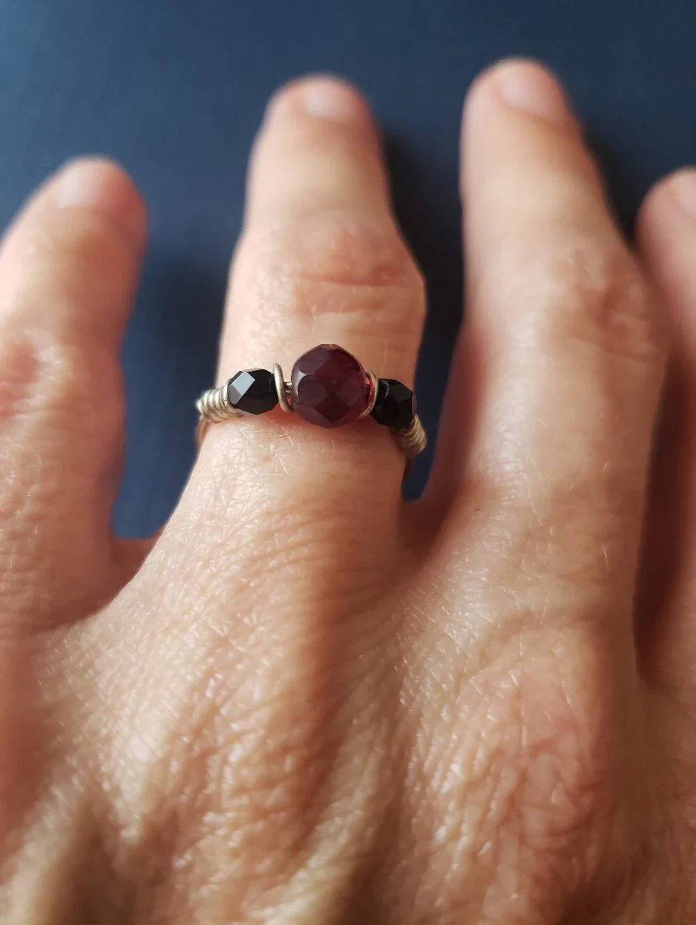 Hand Crafted Wire Wrapped Rings with Black and Garnet Beads - Women Jewelry